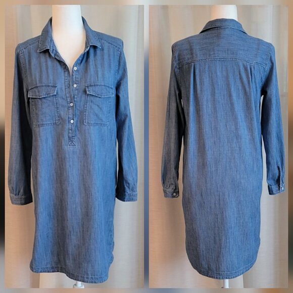 Old Navy LS Popover 100% Cotton Denim Chambray Shirtdress - Picture 12 of 14